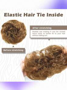 Human Hair Messy Bun Extension Tail 1PC Messy Hair Bun Hair Scrunchies Extension With Fringe Curly Wavy Chignon For Women Wedding Tousled Updo Hairpiece Light Brown - S27 - View 5