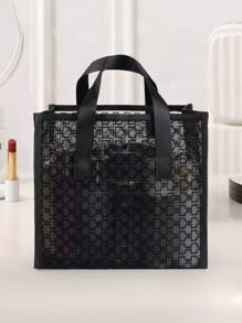 1pc Classic Black Heart Mesh Large Capacity Portable Makeup Bag, Travel, Beach Party Storage, Breathable Mesh Suitable For Dorm, Home And Outdoor, Great Gift For Girls, Women Recommended Item