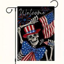 Patriotic Gothic Skull Garden Flag, 12x18 Inch - Double-Sided Polyester Outdoor Decor With American Flag And Firework Design For Independence Day Celebration, No Pole Required, Holiday Decoration Skull Design Durable Outdoor Flag, Patriotic Decor