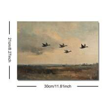 1pc Frameless Flying Ducks Vintage Wall Art Poster Canvas Print Minimalist Abstract Countryside Landscape Rustic Painting For Dorm,Apartment,Living Room,Bedroom,Modern Home Decoration
