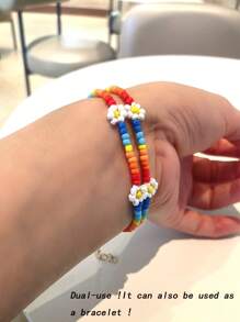 1 Peça Colar Estilo Ocidental do Campo Azul com Flores de Margarida e Contas Feitas à Mão, Acessório de Joalheria de Verão Personalizado e da Moda, Colar Conversível e Choker