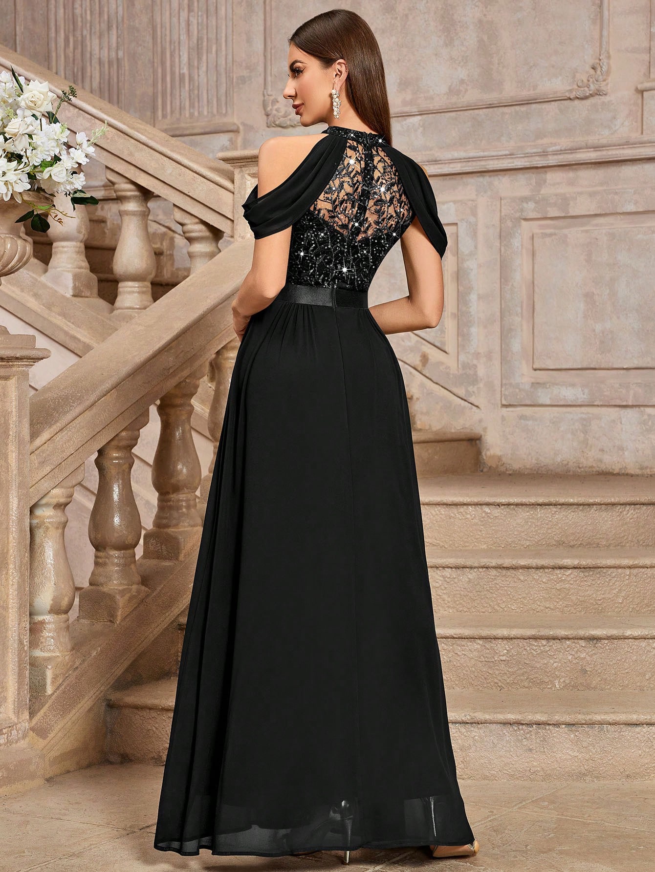 MIUSOL فستان سهرة ماكسي أنيق بفتحة الكتف مع تطريز...