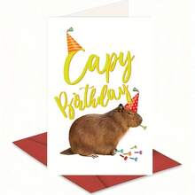 1 pieza Tarjeta de felicitación de cumpleaños del Capibara con sobre - Diseño único y divertido, en blanco en el interior para mensaje personal, perfecto para familia, hermanos, mejores amigos - Autosellado, papel de alta calidad, tarjeta de celebración | Diseño juguetón | Gráficos vibrantes, regalos de cumpleaños lindos Tarjeta de cumpleaños Día de la Madre Boda Día del Padre Novio Regalos Tarjetas de agradecimiento Graduación Novia - Multicolor - Ver 2