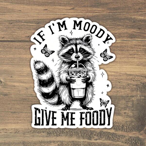 1PC Raccoon Moody & Foody Sticker, Decal Ideal For Personalizing Snack Containers, Kitchen Cabinets, Journals, Coolers, Tablet Covers, And More, Showcasing A Raccoon With Foodie Attitude, Perfect Gift For Food Lovers With A Side Of Sass