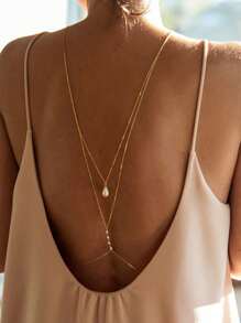 1pc Elegant Sexy Women's Body Chain, Rhinestone & Faux Pearl Design, Suitable For Pairing With Dresses & Swimwear