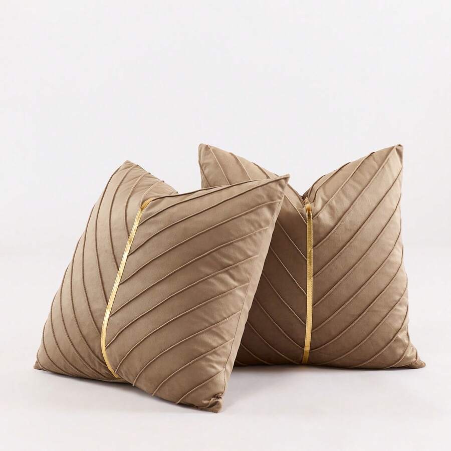 1 pieza/2 piezas Funda de cojín cuadrada de terciopelo y piel sintética con rayas de lentejuelas, decoración del hogar festiva, tela suave y cómoda, decoración moderna para sofá, dormitorio, dormitorio