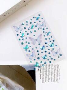 1/4 件蝴蝶脸贴，DIY 脸贴，蝴蝶脸贴，紫色、蓝色、绿色、黄色，多种颜色闪亮贴纸，仿妆贴水钻，适用于音乐节、派对、角色扮演等场合，即时亮妆 - 彩色 - 查看 9