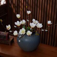 1/2pcs Artificial White Magnolia Flower 15.7 Inches Fake Magnolia Long Stem Plastic Flower Home Hotel Office Wedding Party Garden Decoration