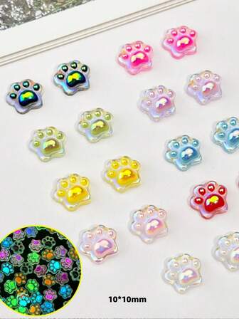 100 件迷你夜光电镀全息迷你熊爪猫爪 DIY 树脂配件，极光炫彩仿真模型美甲装饰，手机壳，10*10mm