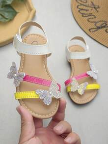 Summer Children's Fashion Sandals, Decorated With Butterfly Pattern, Girls' Flat Casual Beach Shoes, Suitable For Daily Shopping And Holiday Travel. Back To School Season, Sandals On Special Offer. - Red and White - View 3