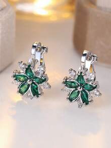 Tsnamer 1 Pair Cubic Zirconia Sakura Clip-On Earrings, Fashionable & Cute Earrings For Women Without Pierced Ears, Daily Wear Jewelry Gift