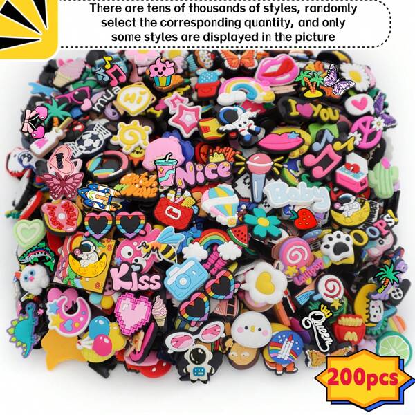 30/50/100/200pcs Non-Repeating Shoe Charms Assorted Cute Designs For Shoe, DIY Accessories For Men Women, Shoe Decorations Gift Set, Random Mix Shoe Clips (Multipack)