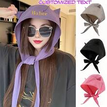1pc Customized Embroidered Breathable Cat Ear Sun Hat With Quick-Dry Function, Multi-Functional UV Protection Headband Hat, Can Be Used As Shawl And Shoulder Bag For Outdoor Travel, Vacation, Valentine's Day, Birthday, Christmas, Mother's Day Gifts