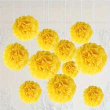 12pcs Yellow Paper Flower Balls - Elegant DIY Party Decor For Weddings, Birthdays, And Bachelor Parties - Vibrant Hanging Decoration With Golden Accents