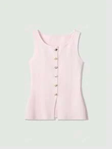 Women's Gold Button Decorated Knitted Vest