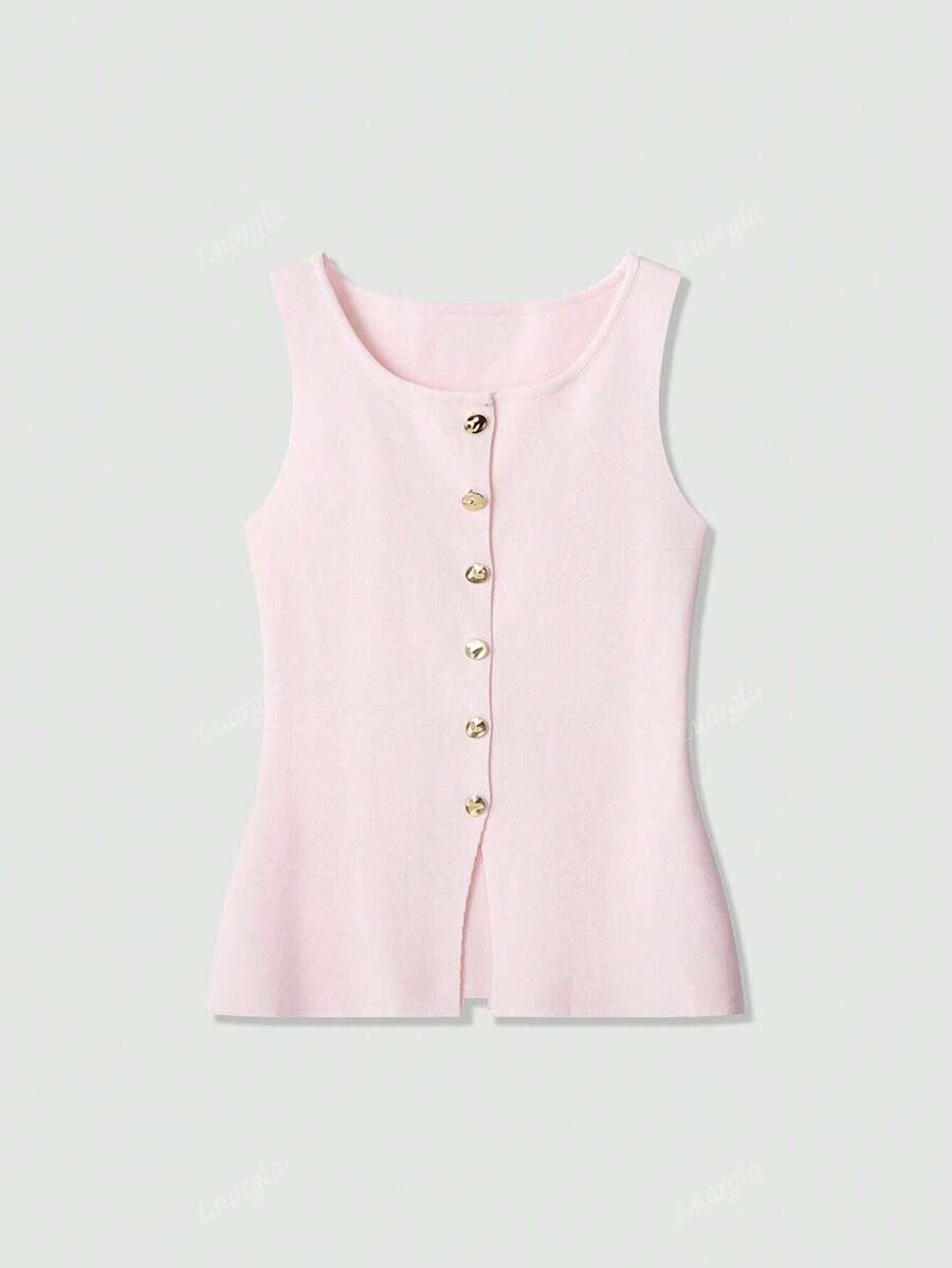 Women's Gold Button Decorated Knitted Vest