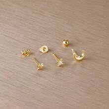 Conjunto de 3 piezas de aretes de acero inoxidable color oro con circonita para mujeres, pendientes de cartílago, helix y trago para perforación corporal