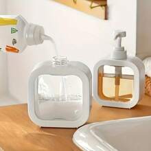 2 Pieces Square Pump 300ML/500ML Soap Dispenser Set, Clear Plastic Refillable Container 10/16 Ounces, Integrated Lotion And Liquid Hand Wash Bottle For Bathroom, Kitchen, Dining Room - Not Rechargeable, No Batteries Included - 2-piece Set 300ML/500ML - View 3