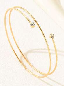 1pc Minimalist Elegant Fashion Crystal Armband, Suitable For Summer Parties And Weddings, Perfect Gift For Valentine's Day And Mother's Day, Accessory For Holidays And Events - Golden - View 2