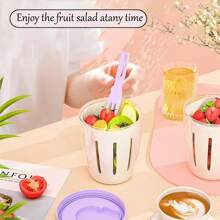 1 pezzo Ciotola per insalata con grande capacità e colino, tazza sigillata minimalista per insalata con forchetta, tazza portatile per scolare l'acqua, tazza filtro per la frutta