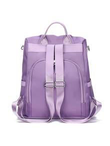 Oxford Cloth Casual Shoulder Bag With Rivet Decor, Suitable For Women Nylon Shoulder Coin Purse, Carry-On Bag, Waterproof Bag For Moms Anti-Theft Backpack, Cute Bar Bag, Women's New Year Gift Large Capacity Double Shoulder Bag With Pom-Pom Pendant, Suitable For Girls, Elementary/High School/College Students, Graduates, Back To School Essential - Purple - View 4