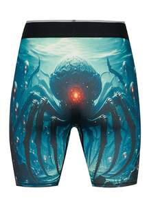 Men's Fashion Positioning Monster Print Boxer Briefs - Dusty Blue - View 2