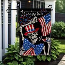 Patriotic Gothic Skull Garden Flag, 12x18 Inch - Double-Sided Polyester Outdoor Decor With American Flag And Firework Design For Independence Day Celebration, No Pole Required, Holiday Decoration Skull Design Durable Outdoor Flag, Patriotic Decor