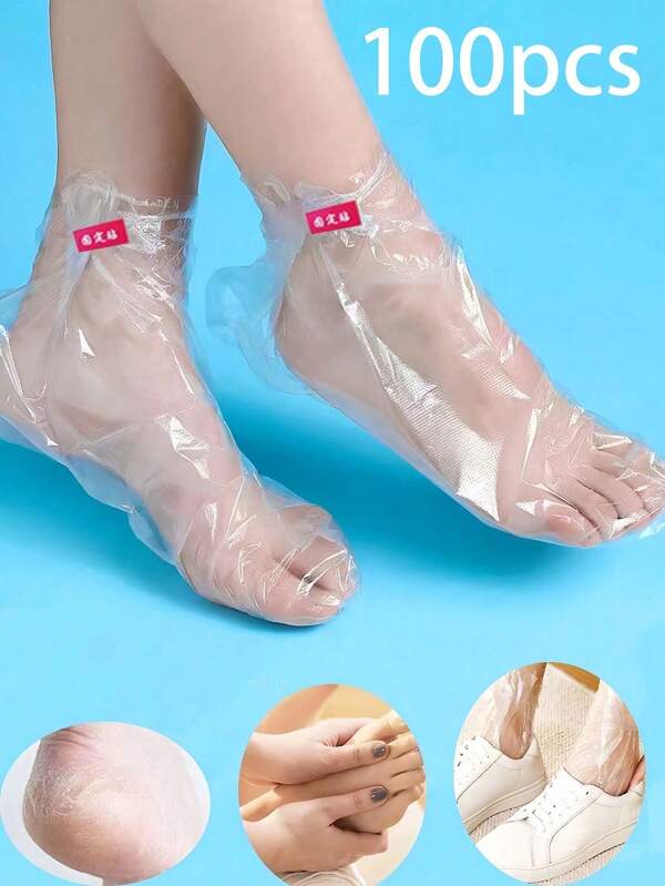 10/100/ Disposable Plastic Foot Mask, Moisturizing And Crack-Proof Foot Protector, Soft, Comfortable, Moisturizing And Transparent, Very Suitable For Daily Use With Body Cream, A Must-Have For Home Spa Travel(Random Fixed Sticker Color),Kitchen,Bathroom,Home,Household Supplies