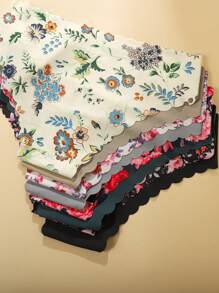 Pachet de 8 bucăți Chiloți triunghi pentru femei, fără sudură, cu margini ondulate, cu imprimeu floral, lenjerie de corp moale și netedă