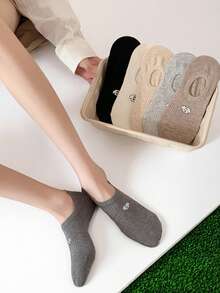 6 Pairs Of Women's Socks, Cartoon Dog Invisible Socks, Spring And Summer Breathable Sweat Absorption With Boat Socks, All Simple Socks - Multicolor - View 2