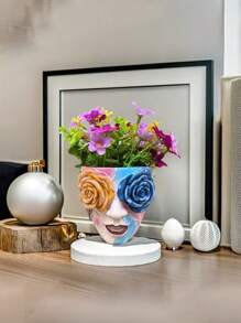 1 pièce Le design de vase en forme de visage, qui dégage le style esthétique de Qimeng, décore le vase, et le magnifique relief de rose est assorti de couleurs oniriques, chaque détail est sculpté avec un artisanat exquis. Il peut être utilisé pour décorer un coin de maison au style scandinave, rempli d'une atmosphère naturelle