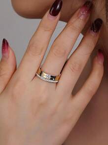 Conjunto de 3 anéis de aço inoxidável com zircônia cúbica, banhados a ouro 18K, hipoalergênicos, estilo elegante, adequados para uso diário e festas femininas, presente