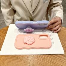 1pc Y2K Dopamine Inspired Fluffy Paw Print Air Cushion Phone Stand Case Compatible With IPhone 16/Redmi Note 11 4G/Galaxy A55/Infinix Note 30/ Moto E30