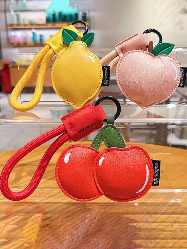 Chaveiro de couro com pingente em formato de pêssego, limão e cereja, bolsa de casal, ideal para coleção diária e pequeno cordão para presente Y2K