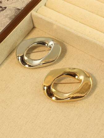 1pc Minimalist Versatile Chic Alloy Gold Geometric Asymmetrical Brooch, Suitable For Daily Wear