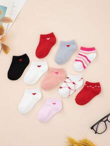 10 Pairs Of Soft And Adorable Striped Colorful Heart - Patterned Boat Socks For Babies And Children - Multicolor - View 3