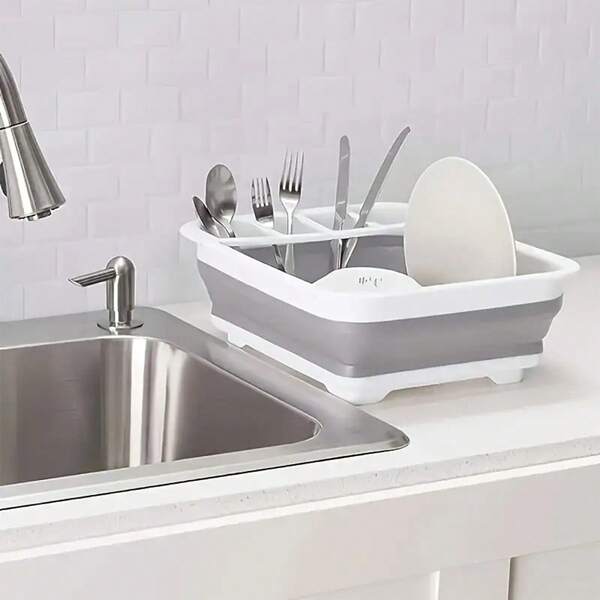 1 pieza Escurridor de platos de gran capacidad con bandeja para cubiertos de 3 niveles, caja de almacenamiento resistente para encimera de cocina - Organizador multifuncional de platos en blanco y gris, ideal para utensilios y platos de acero inoxidable, escurreplatos para gabinete de cocina