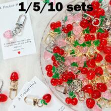 1/5/10pcs Cute Fruit Design Pocket Hug Card Gift Set, Apple/Strawberry/Cherry Shaped Keychain Charm, Backpack Decor, Wedding Party Favors, Encouragement Tokens, Home Decorations, Gifts For Family, Friends, Wedding Guests, Special Birthday, Wedding, Valentine's Day, Graduation, Back To School