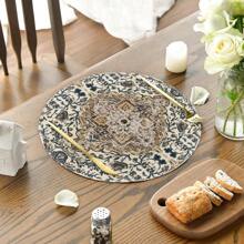 Boho Round Placemat 4 Pieces, 15-Inch Seasonal Everyday Green Flowers Boho Table Mat For Party Kitchen Dining Room Decoration