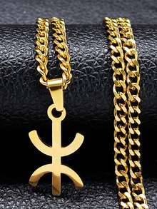 Unisex Stainless Steel Berber Symbol Pendant Necklace, African Berber Kabyle Style Jewelry