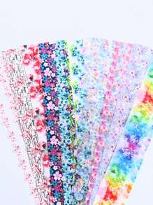 10 Folhas de Adesivos de Folha de Transferência de Unhas com Designs Florais em Aquarela Rosa e Roxo Gradiente, Papel Estrelado DIY Suprimentos para Manicure