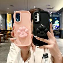 1pc Y2K Dopamine Inspired Fluffy Paw Print Air Cushion Phone Stand Case Compatible With IPhone 16/Redmi Note 11 4G/Galaxy A55/Infinix Note 30/ Moto E30