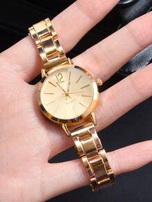 1pc Graduation Digital Small Disc Girls Steel Strap Watch And 1pc Bracelet Jewelry Set For Ladies - Gold - View 2