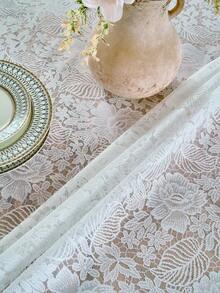 1 件长方形涤纶桌布，白色，复古别致，可机洗，家居装饰，适合婚礼、派对、聚会装饰、农舍桌旗 - 白色 - 查看 6