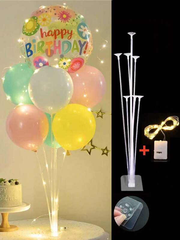 2 UNIDADES Soporte de decoración de mesa con 7 globos, soporte de globos adhesivo, soporte de globos luminosos, accesorios para globos, adecuado para decoración de boda, decoración de mesa, decoración de graduación, decoración de escena, decoración de fiesta