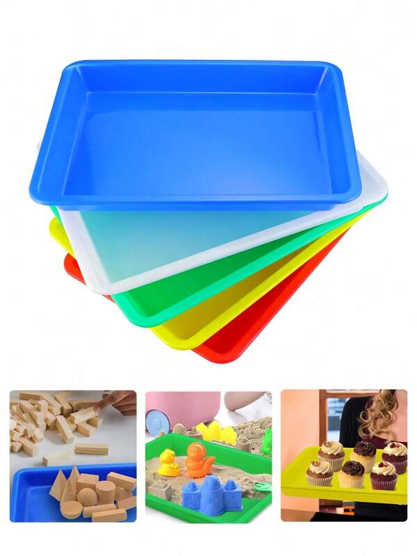 1 pièce Plateau d'art en plastique, plateau épais antidérapant et coloré pour laboratoire, plateau de rangement en plastique pour maternelle, plateau de rangement carré pour artisanat, convient pour les projets DIY, la peinture et le perçage