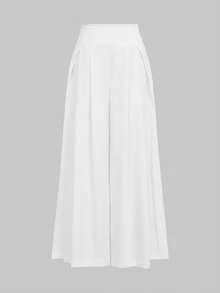 Floreya纯色高腰阔腿裤，宽松雪纺阔腿裤，休闲优雅，适合日常、度假、旅行、春夏穿着，白色 - 白色 - 查看 7