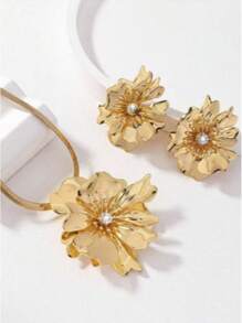 Conjunto de joyería de 3 piezas para mujer con collar con colgante floral personalizado y aretes, elegante y con Charm