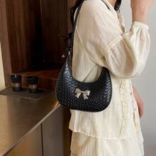 时尚欧美风格女士 PU 皮革单肩包，百搭休闲手提包，优雅斜挎包（可调节肩带，拉链开合，可放置手机和化妆品，适合女士、购物、约会等） - 黑色 - 查看 9