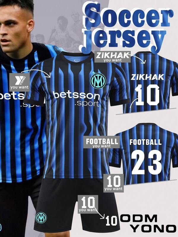 2025 New Style Blue & Black Vertical Stripe Football Kit – Customizable Jersey & Shorts Set,Stylish,Fashion,Hipster,Casual,Minimal Chic,Personalized,Customized,Custom,Unique,Guy Costumes,Capsule Wardrobe,Men Basic/Street Style,Ideal Gifts For Him,Boyfriend,Family,Friends,For Birthdays,For Vacation/Holiday,For School/Competition,For Sports/Climbing
